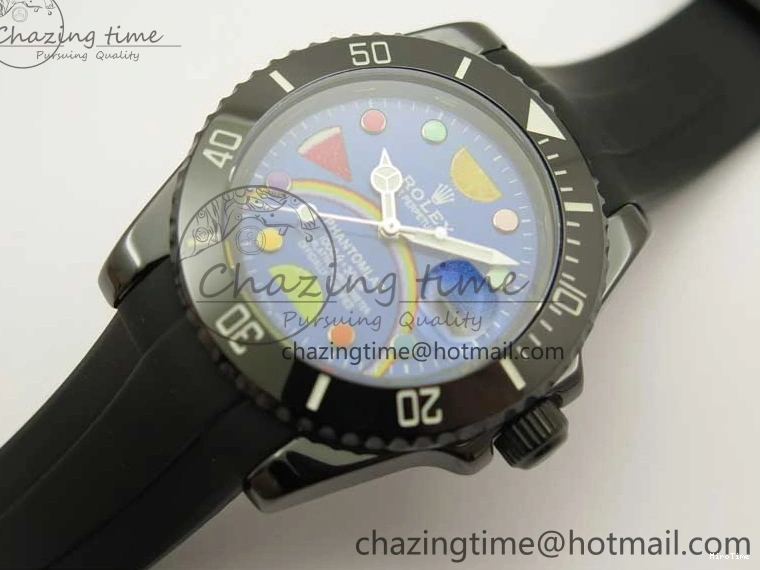 MiroTime 1227 Submariner 40mm Black Ceramic 5GF Best Edition Blue Candy Dial on Black Rubber Strap SA FashionForward 2473